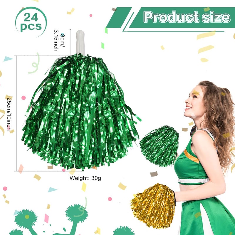 DILIBRA 24 Pcs Metallic Cheerleading Pom Poms for Kids, Cheerleaders Cheer Pom Poms with Baton Handle, Cheering Squad Hand Flower for Adults Team Spirit Sports Game Dancing Party - Image 2